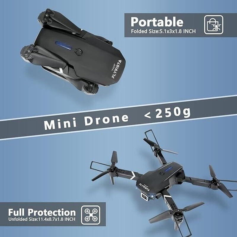 Mini Drone with Camera HD 1080P Foldable Quadcopter with 3 Batteries - Black