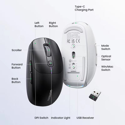 Gaming Mouse 5000DPI Wireless Mouse Bluetooth 5.0 2.4G Wired Rechargeable Gamer Mice 6 Buttons for Macbook Tablet Laptops