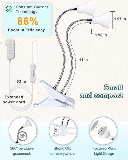 Grow Lights for Indoor Plants,Full Spectrum Grow Light with Warmwhite Red Led,Dual Head Clip Plant Light for Indoor Plants,Manual On/Off Switch,Adjustable Gooseneck Plant Light for Houseplants