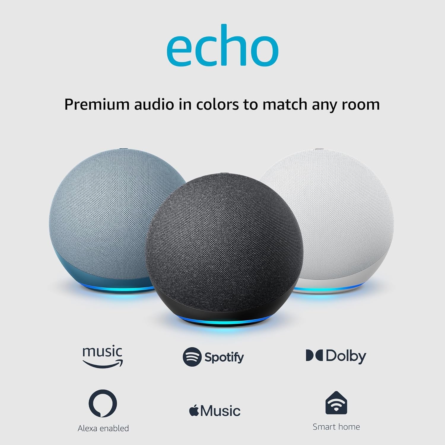 Echo (Newest Model), Ideal for Large Bedrooms, Living Rooms and Kitchens, Alexa Speaker with Premium Sound, Charcoal