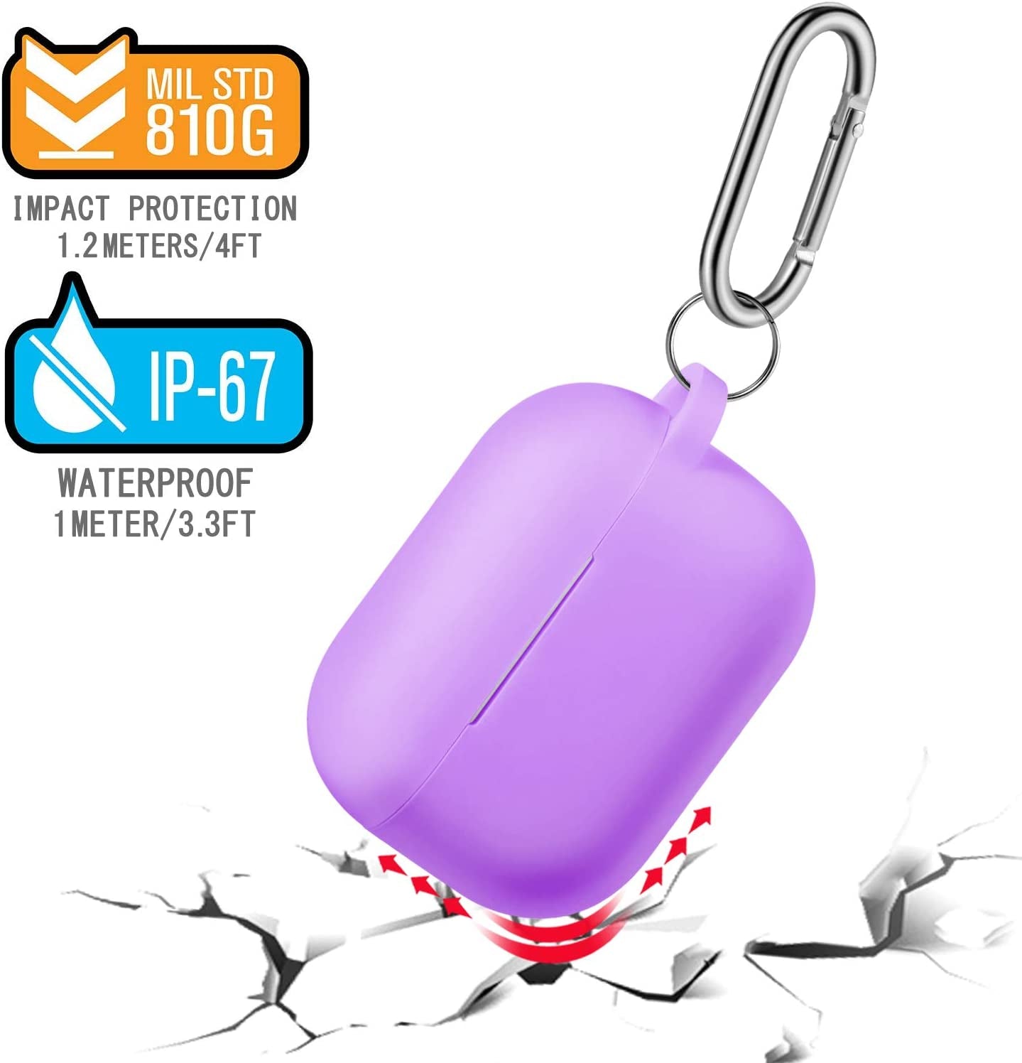 Compatible with Airpods Pro Case with Keychain,Full Protective Silicone Skin Accessories for Women Men Girl Compatible with Apple 2019 Latest Airpods Pro Case,Front LED Visible,Lavender