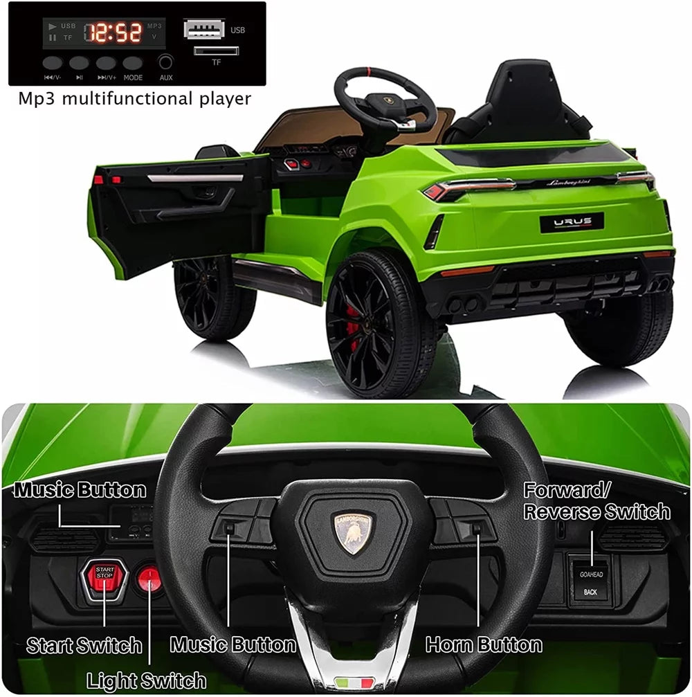 Lamborghini Urus 12V Electric Powered Ride on Car Toys for Girls Boys, Green Kids Electric Vehicles Ride on Toys with Remote Control, Foot Pedal, MP3 Player and LED Headlights, CL61