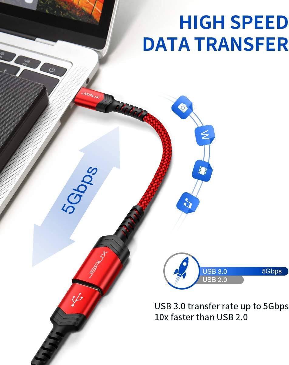 USB C to USB Adapter, [0.5Ft 2 Pack] Type C 3.0 OTG Cable on the Go Type C Male to USB a Female Adapter Compatible with Macbook Pro 2018 2017,Samsung Galaxy S20 S20+ Ultra S8 S9 Note 10 -Red