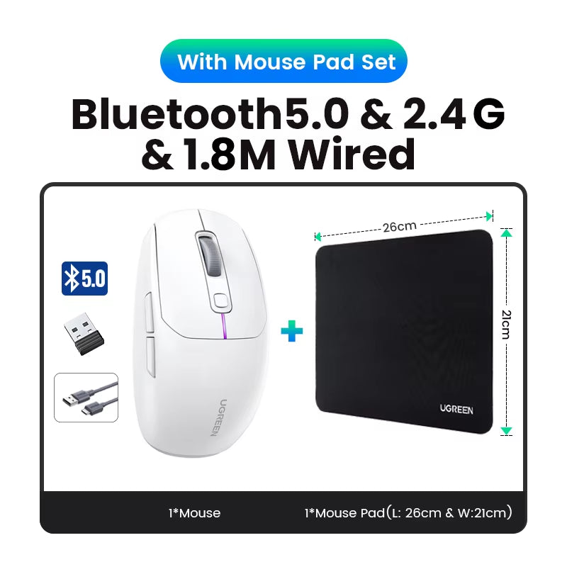 Gaming Mouse 5000DPI Wireless Mouse Bluetooth 5.0 2.4G Wired Rechargeable Gamer Mice 6 Buttons for Macbook Tablet Laptops