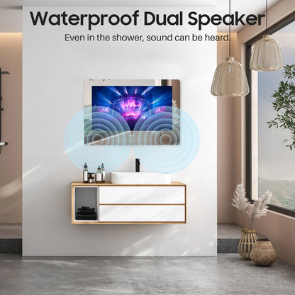 19 Inch Bathroom TV, 1080P Smart Mirror TV Google System NTSC & ATSC Tuner Support Wifi Bluetooth 500 Nits High Brightness, IP66 Waterproof TV for Bathroom Bathtub Hotel Shower Spa (Wall Mount)