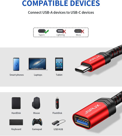 USB C to USB Adapter, [0.5Ft 2 Pack] Type C 3.0 OTG Cable on the Go Type C Male to USB a Female Adapter Compatible with Macbook Pro 2018 2017,Samsung Galaxy S20 S20+ Ultra S8 S9 Note 10 -Red