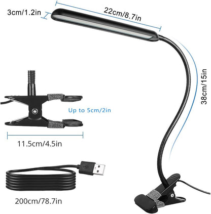 USB Powered Clip on Light, 40 LED Desk Light, Reading Lamp with 3 Colors 4 Brightness for Bedsides Headboard Table, Flexible Gooseneck, Bright 8W, Black