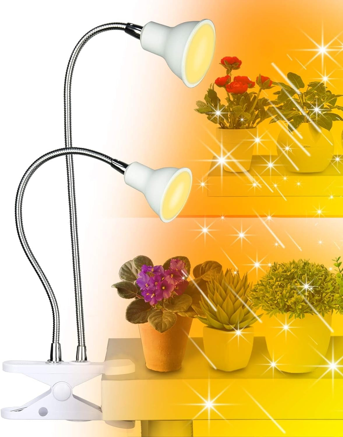 Grow Lights for Indoor Plants,Full Spectrum Grow Light with Warmwhite Red Led,Dual Head Clip Plant Light for Indoor Plants,Manual On/Off Switch,Adjustable Gooseneck Plant Light for Houseplants